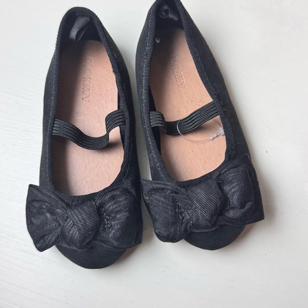 Old Navy Toddler Girl's Velvet Satin Bow Black Jack Mary Jane Ballet Flats  Sz 7